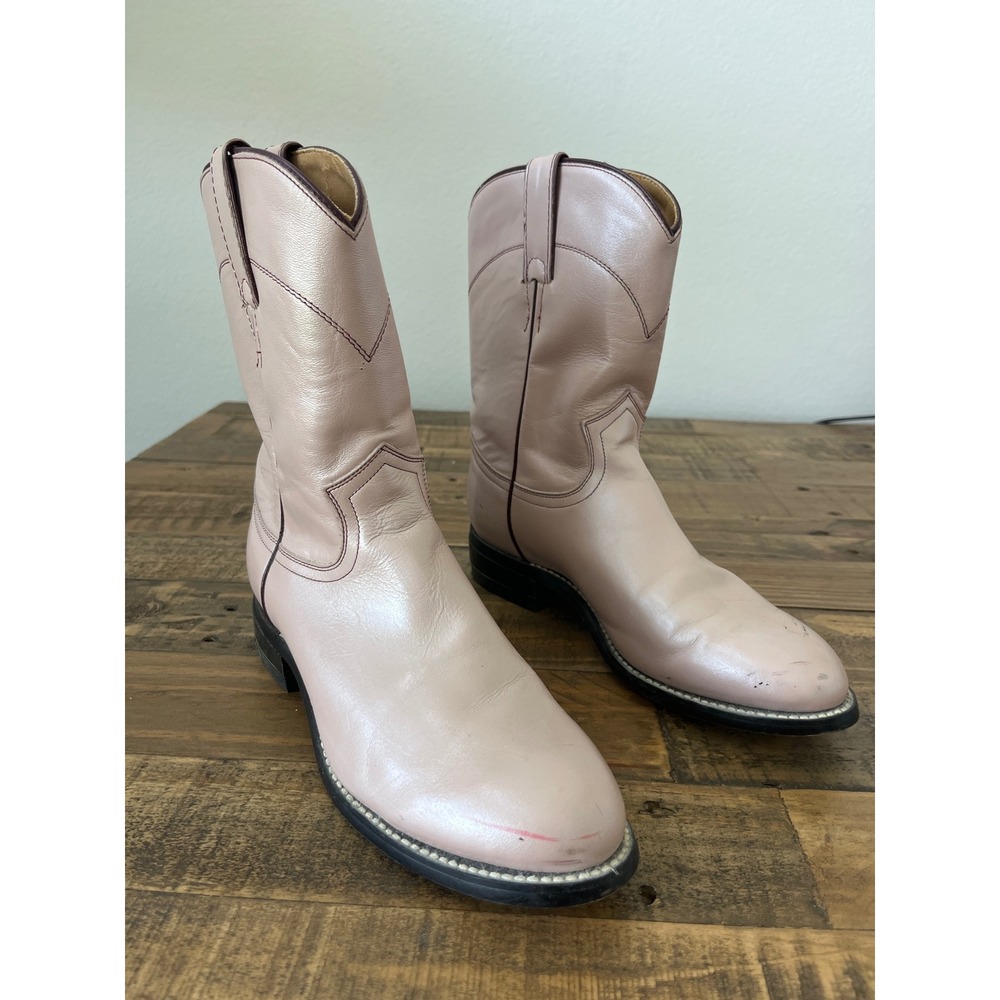 Justin Boots Pink Pearlescent Leather Western Cowgirl Boots 3714Y Womens Size 5D